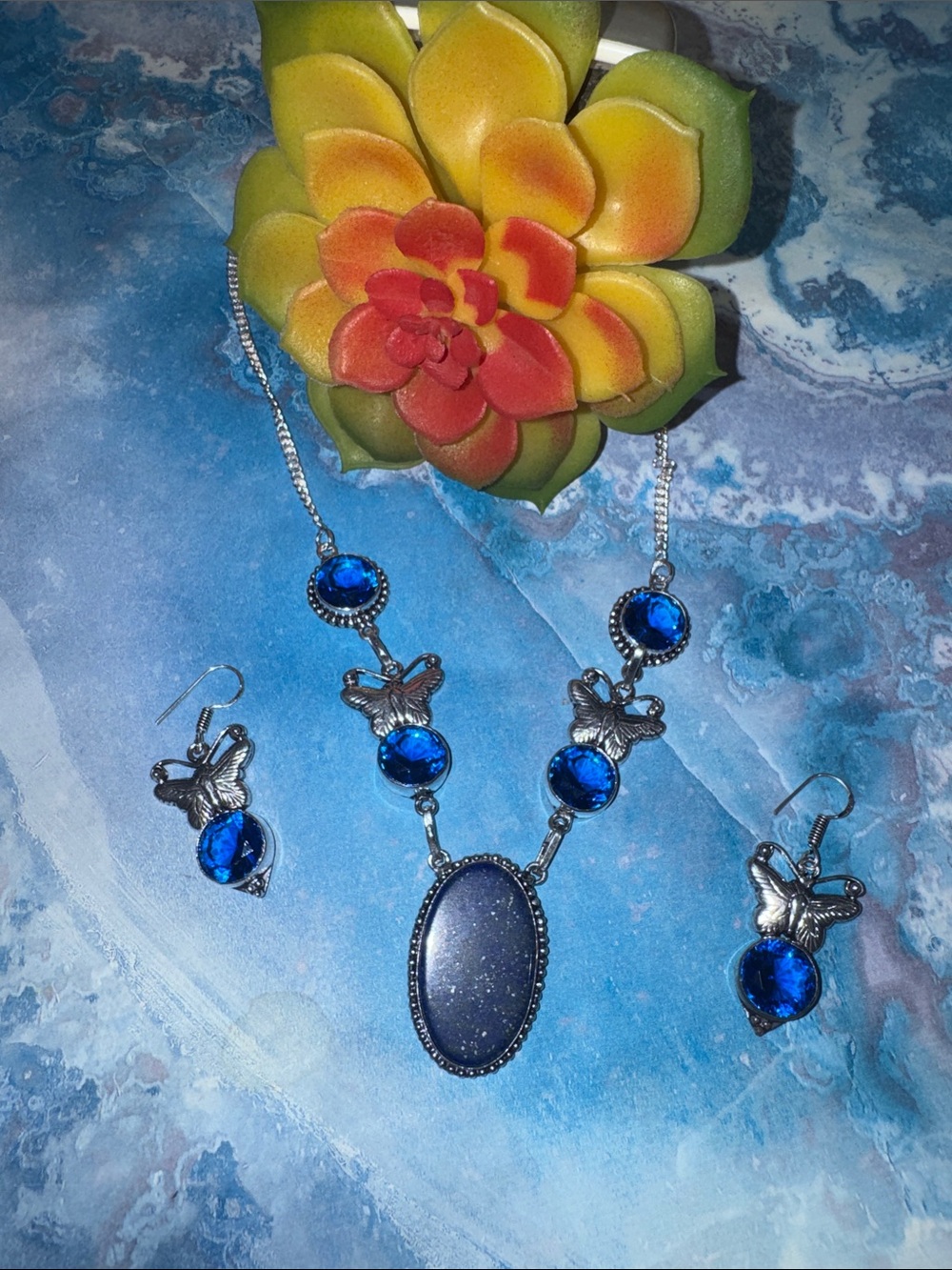 Lapis Lazuli & Topaz Butterfly 🦋 Jewelry Set